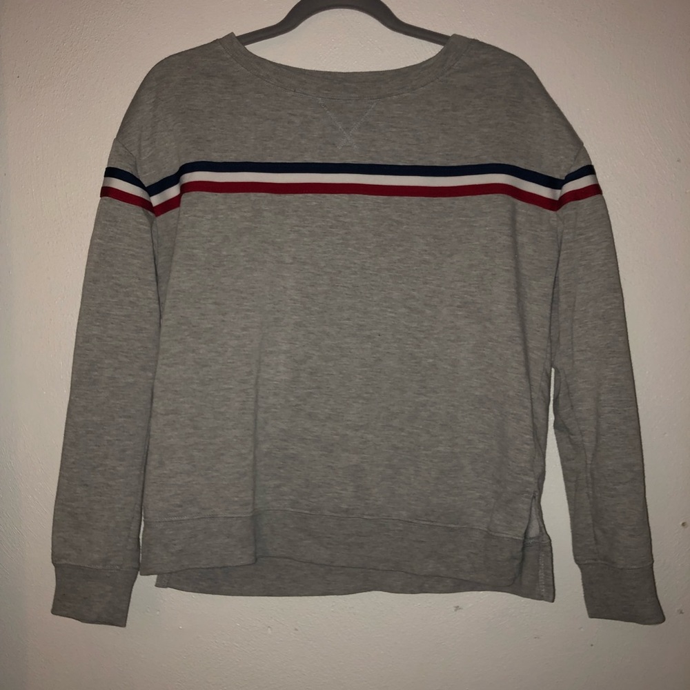 Red white gray and blue sweater